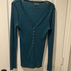 Michael stars long sleeve tshirt in blue jewel tone with slight shimmer